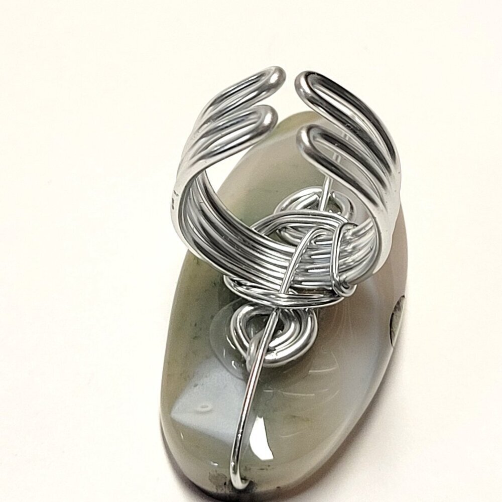 Marbled Agate Ring Adjustable Band Handmade Semi Precious Ring - Picture 7 of 9
